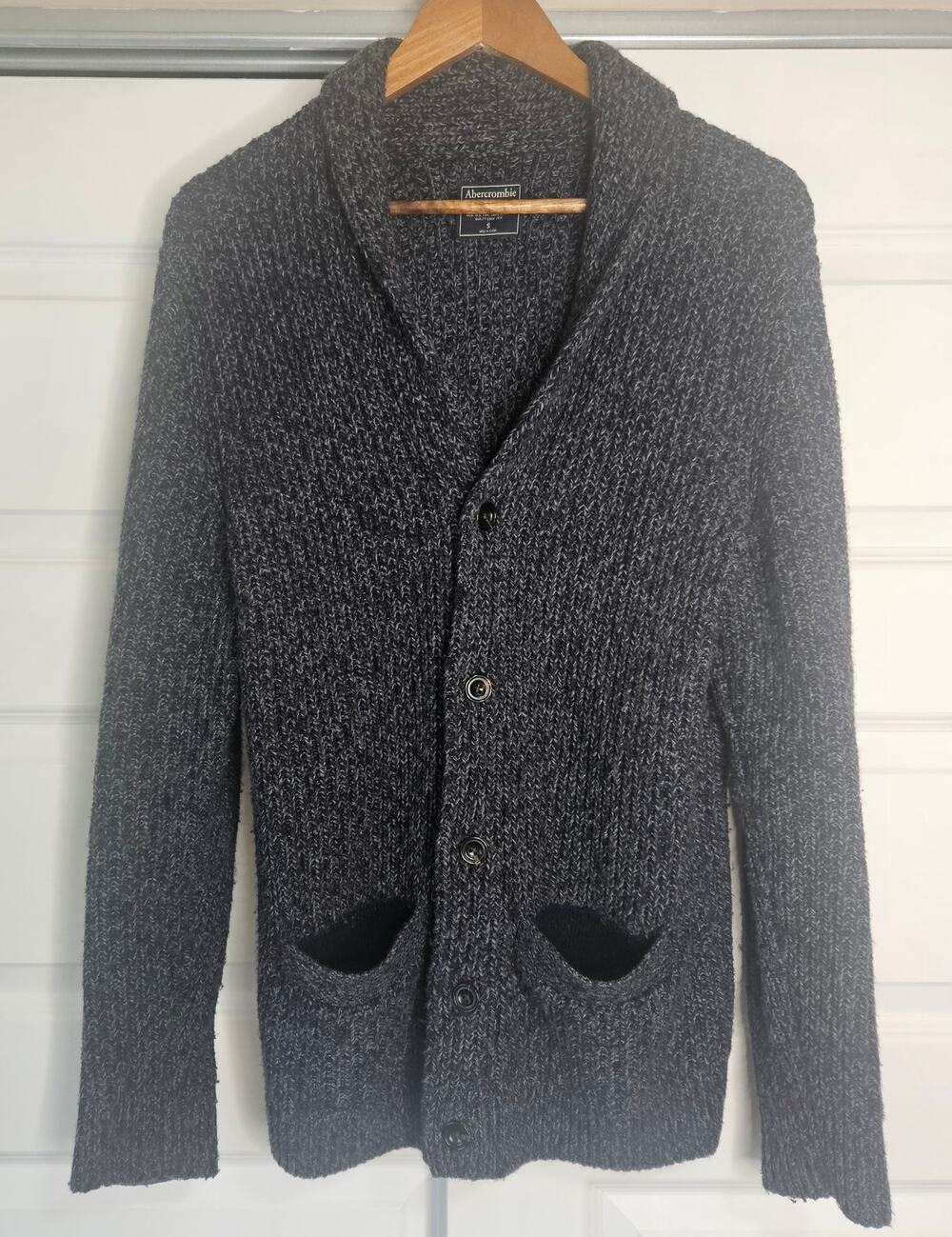 Abercrombie & Fitch Unisex Marled Knit Shawl Collar Cardigan Sweater Gray S